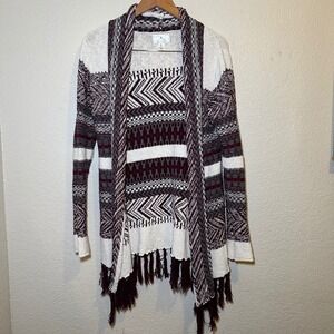 Ruby Moon Womens Large Cardigan Tribal Western Boho Fringe Knit Thick Long Chic